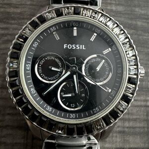 Fossil Stella multifunctional black baguette crystal stainless steelwatch ES2957